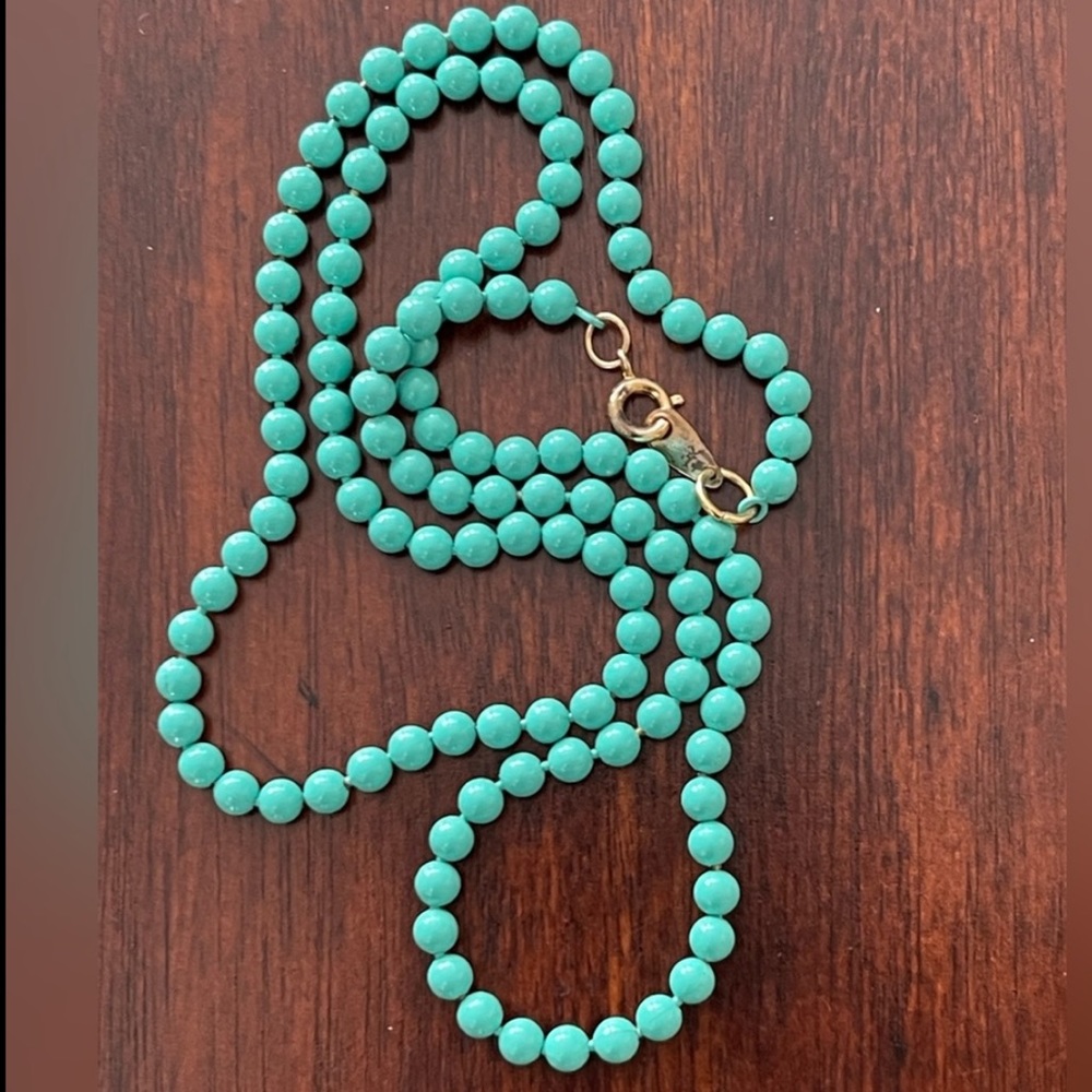 Turquoise blue enameled brass bead 26 inch necklace - Picture 6 of 6